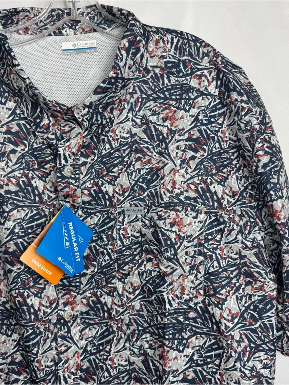 COLUMBIA PFG CHEMISE Super Slack Tide Camp Shirt 3X Blue JUNGLE Outdoor UPF 40